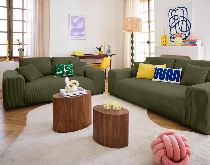 Garance - Canapé Droit - 2 Places - Velours Côtelé - Vert