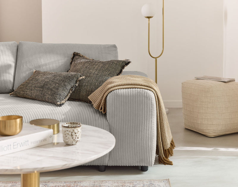 Garance - Sofá Recto - 3 Plazas - Pana - Gris Claro