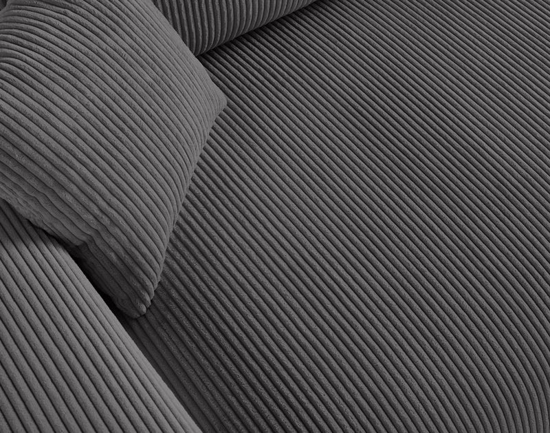 Garance - Canapé Droit - 3 Places - Velours Côtelé - Gris Foncé