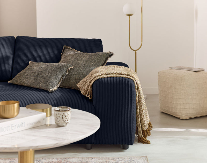 Garance - Canapé Droit - 3 Places - Velours Côtelé - Bleu Nuit
