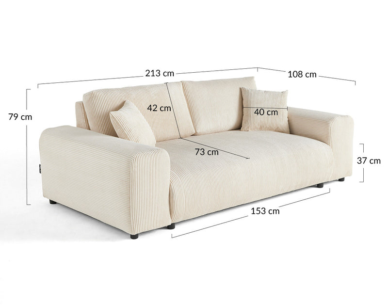 Garance - Sofá Recto - 3 Plazas - Pana - Beige