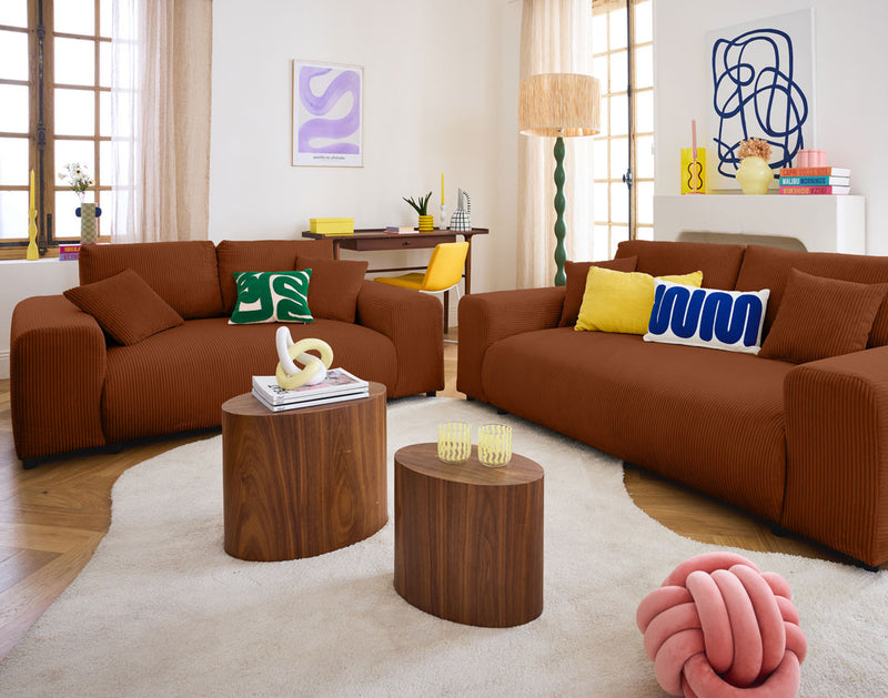 Garance - Sofá recto - 3 plazas - Pana - Terracota