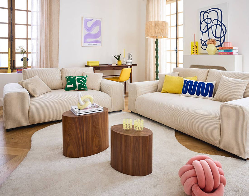 Garance - Sofá Recto - 3 Plazas - Pana - Beige