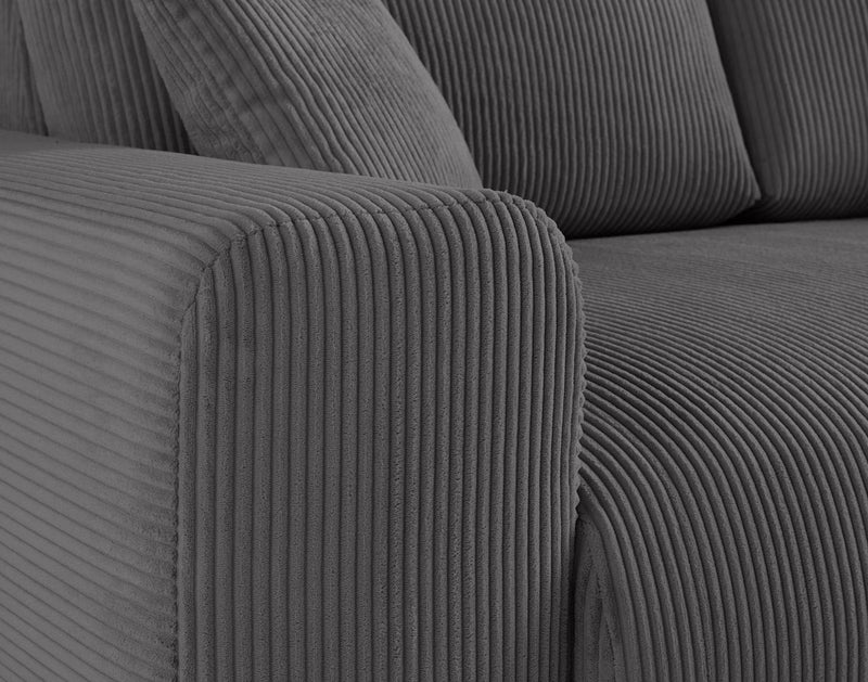 Garance - Canapé Droit - 3 Places - Velours Côtelé - Gris Foncé