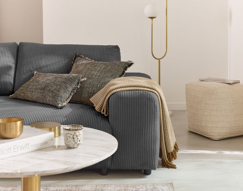 Garance - Canapé Droit - 3 Places - Velours Côtelé - Gris Foncé