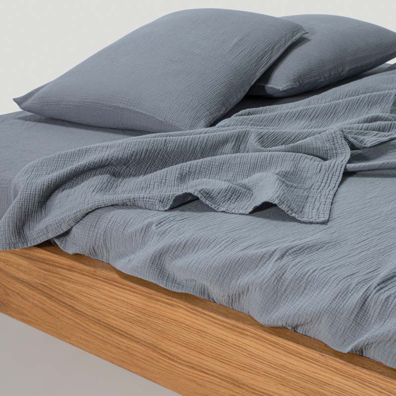 2 Taies D'Oreiller - En Gaze De Coton 185G/M² - Bleu Givre