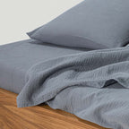Fitted Sheet - In Cotton Gauze 185G/M² - Frost Blue