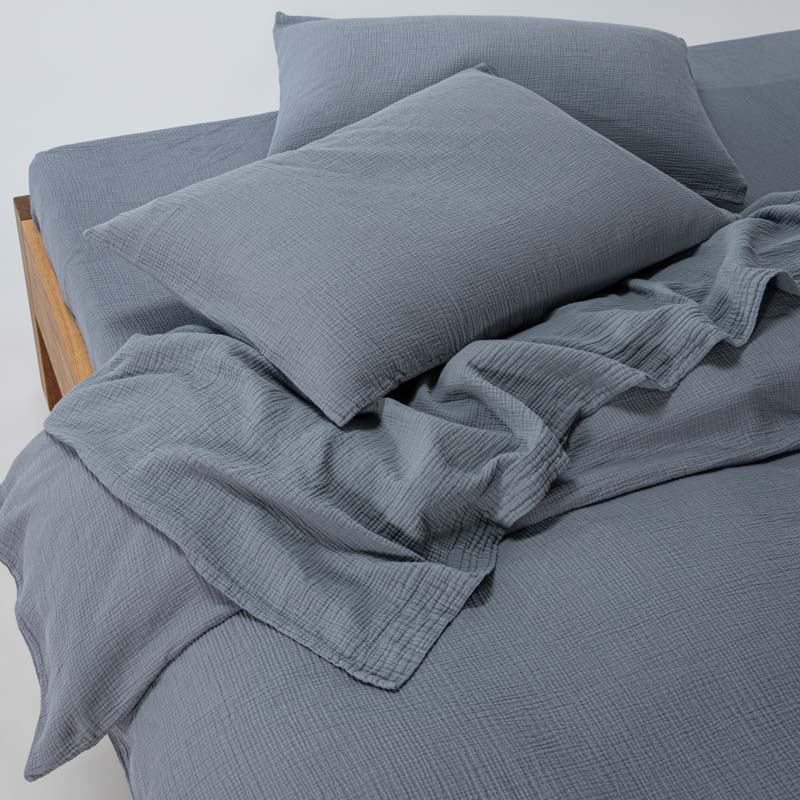 Drap Plat - En Gaze De Coton 185G/M² - Bleu Givre