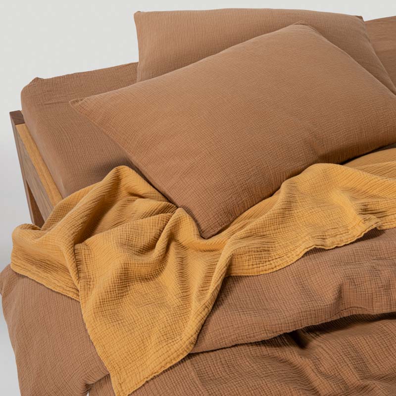2 Fundas De Almohada - De Gasa De Algodón 185 G/M² - Avellana