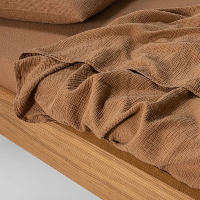 Fitted Sheet - In 185G/M² Cotton Gauze - Hazelnut