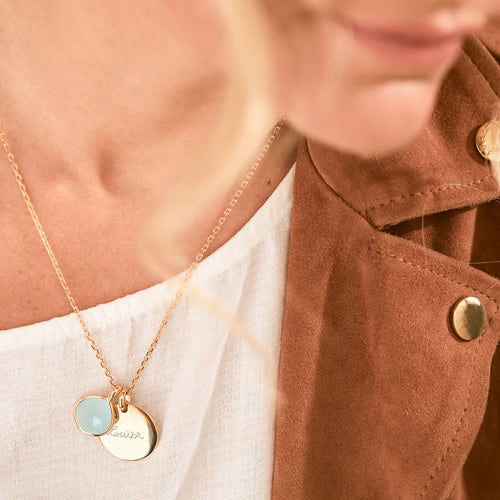 Collier Personnalisé Pierre Fine Calcédoine Aqua