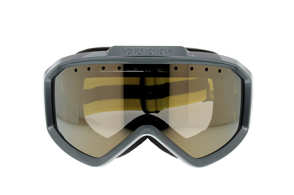 Luxury Eyewear – Occhiali da sole - Gucci, maschera da sci grigia con lenti a specchio, vista frontale su sfondo bianco