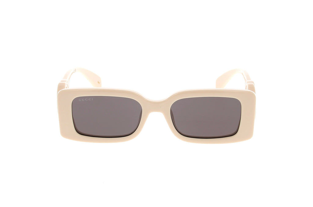Luxury Eyewear – Lunettes De Soleil - Gucci, lunettes de soleil rectangulaires beiges avec verres foncés, vue de face