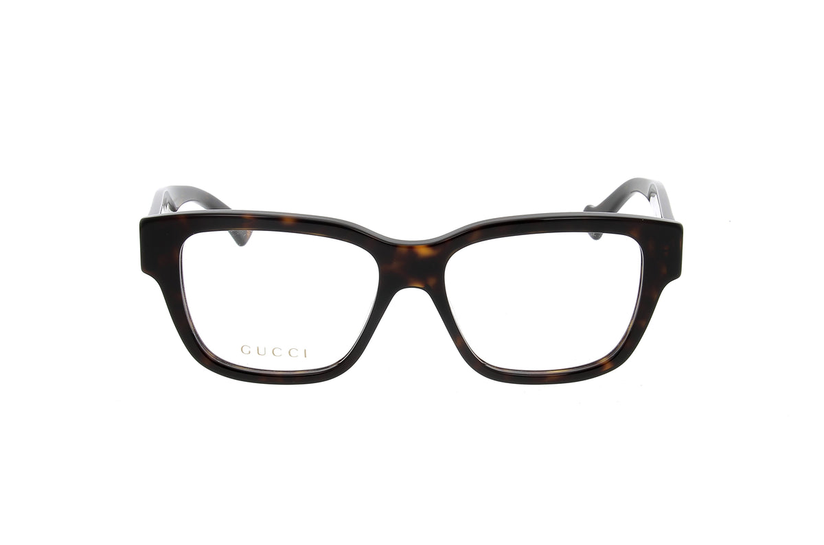 Luxury Eyewear – Glasögon - Gucci, bruna sköldpaddsmönstrade glasögon, framifrån, på vit bakgrund