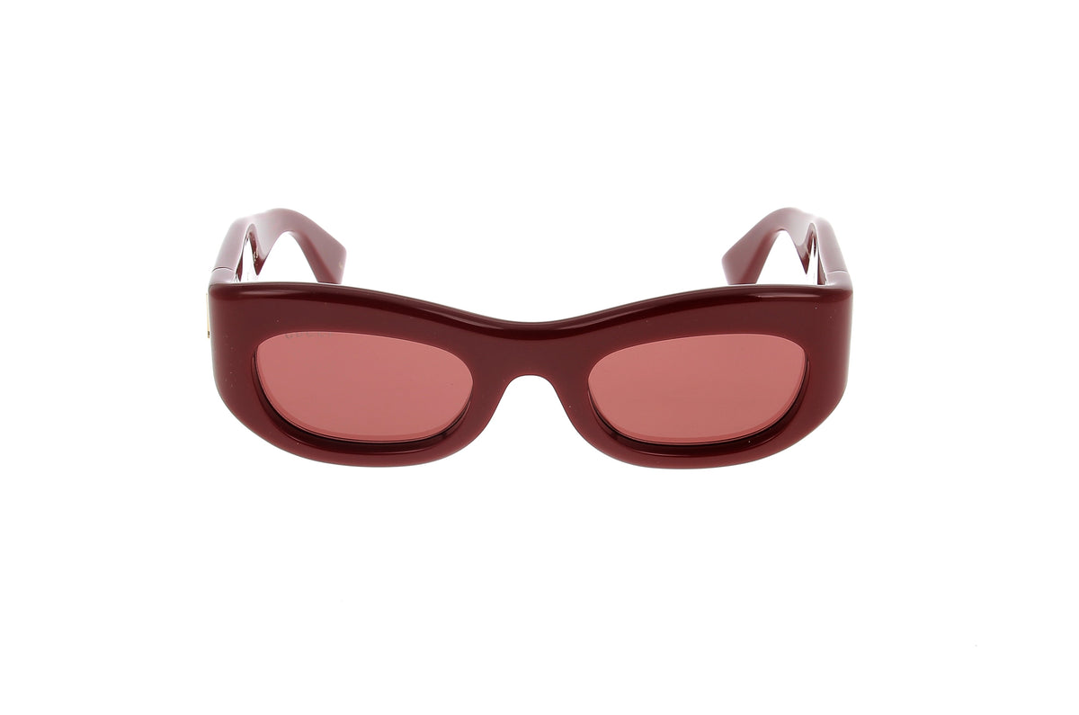 Luxury Eyewear – Zonnebrillen - Gucci, bordeauxrode zonnebril, getinte glazen, dik montuur, vooraanzicht