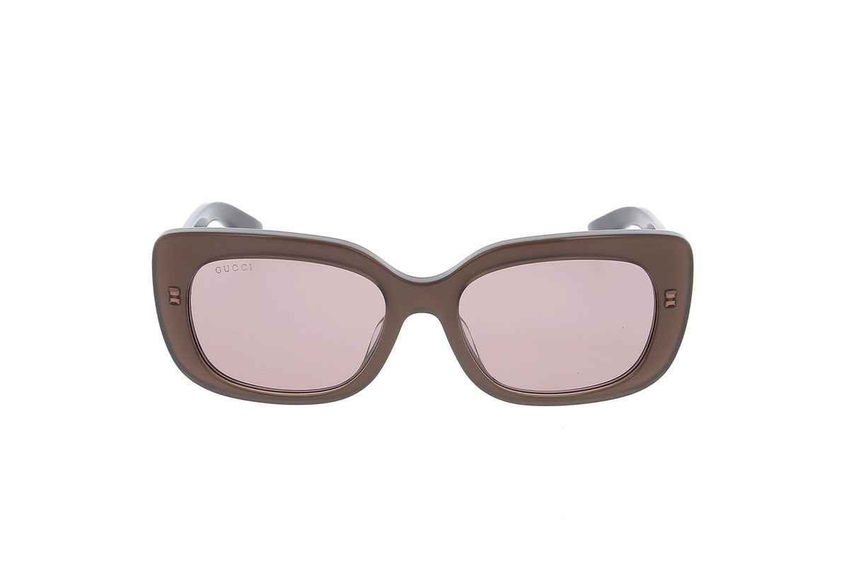 Luxury Eyewear – Lunettes De Soleil - Gucci, lunettes de soleil marron avec verres roses, vue de face