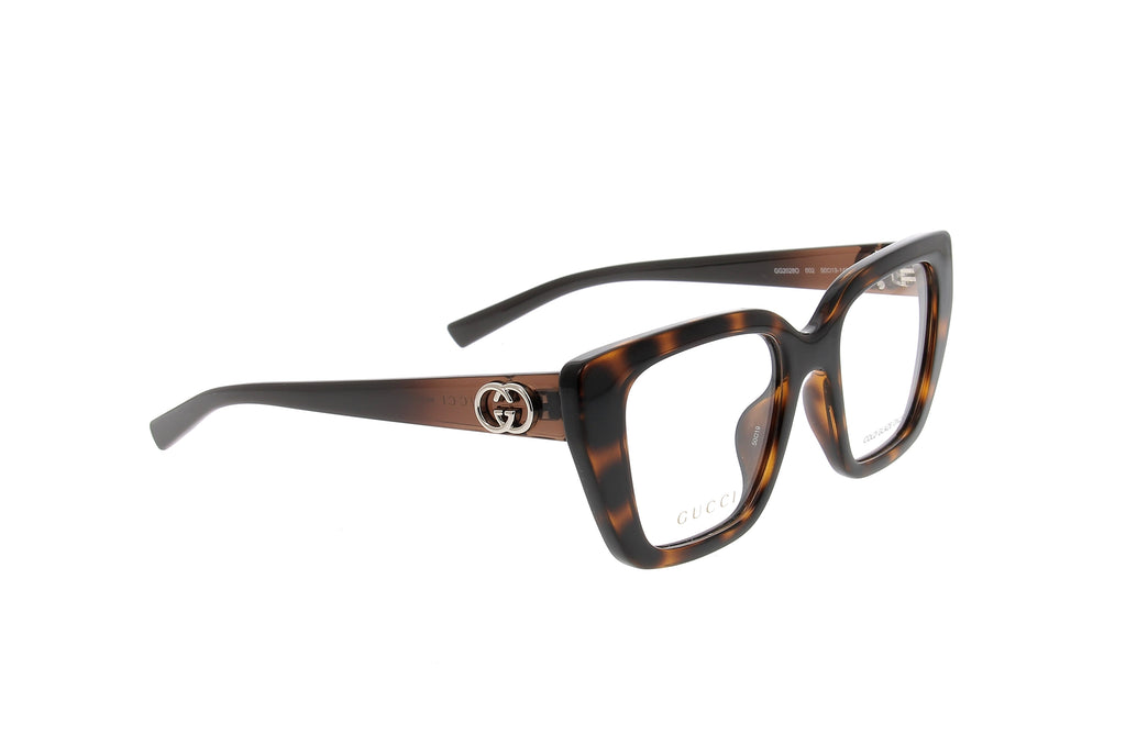 Luxury Eyewear – Brille - Gucci, braune und schwarze Brille, Dreiviertelansicht