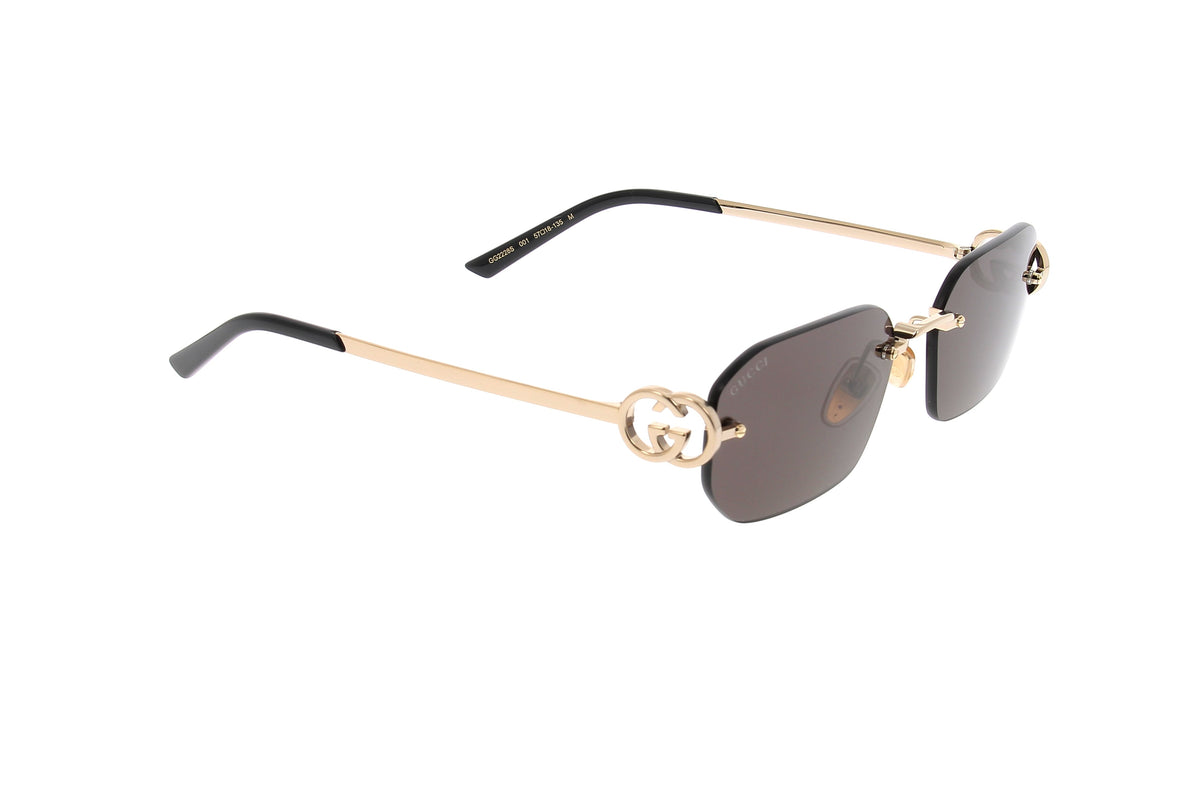 Luxury Eyewear – Sunglasses - Gucci, rimless rectangular sunglasses, brown lenses, gold and black temples