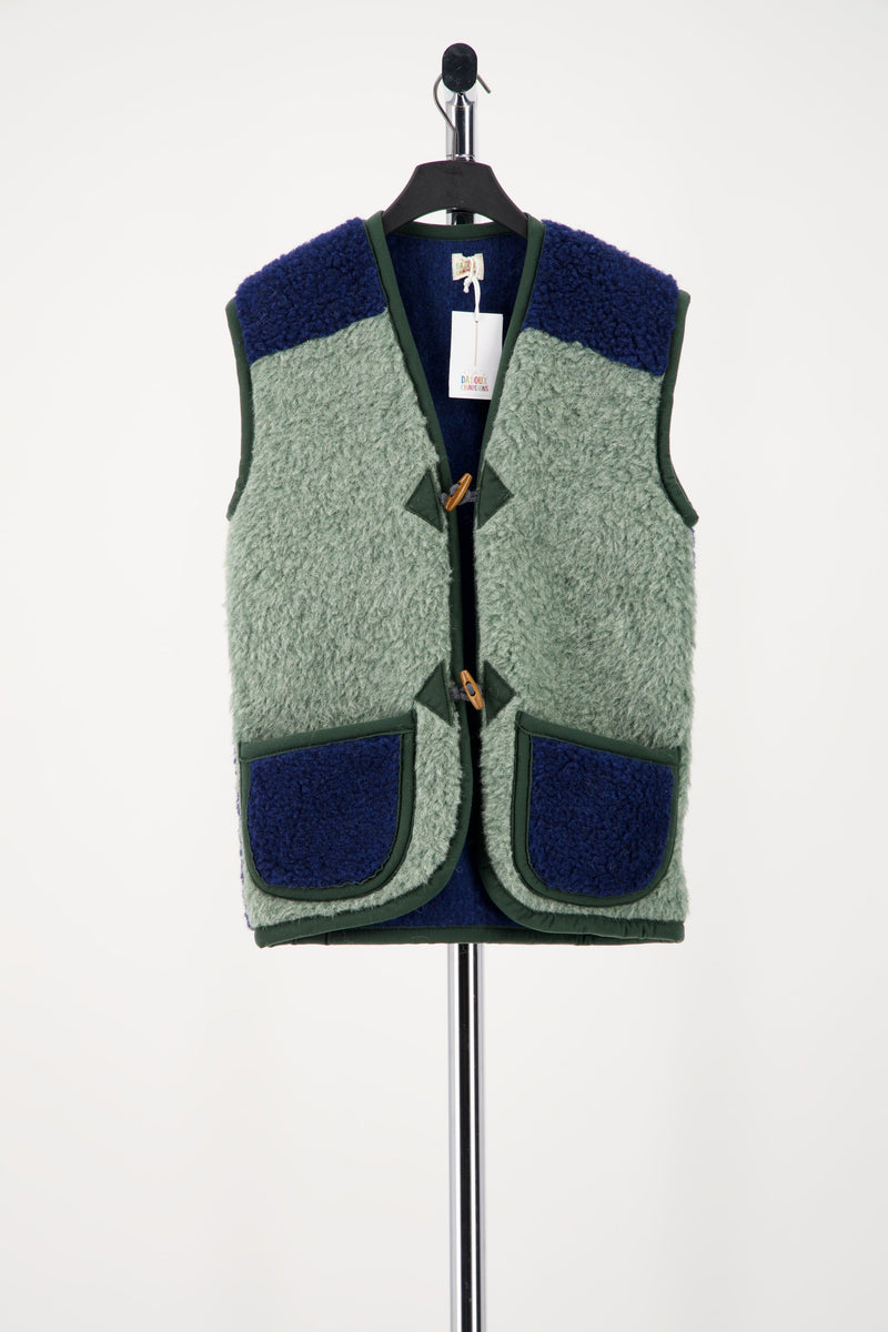 Gilet Bicolore Dana 100% Laine - Vert/Bleu - Femme