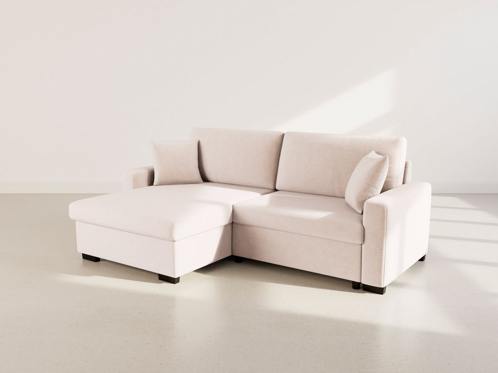 Gisele - Reversible 4-Seater Corner Sofa Bed with Large Chaise Longue and Storage Compartment - Corduroy - Beige