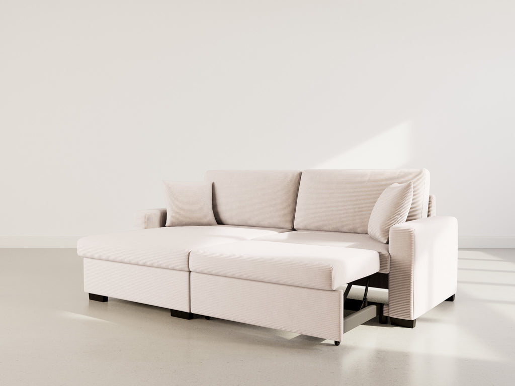 Gisele - Reversible 4-Seater Corner Sofa Bed with Large Chaise Longue and Storage Compartment - Corduroy - Beige