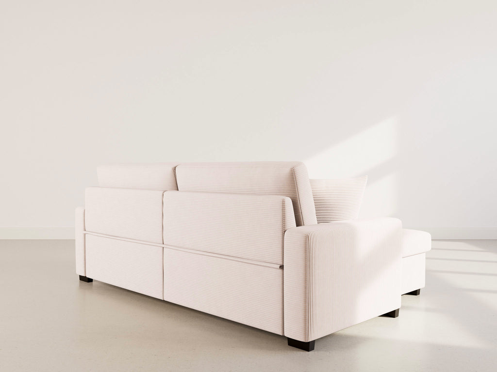 Gisele - Reversible 4-Seater Corner Sofa Bed with Large Chaise Longue and Storage Compartment - Corduroy - Beige