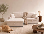 Gisele - Reversible 4-Seater Corner Sofa Bed with Large Chaise Longue and Storage Compartment - Corduroy - Beige