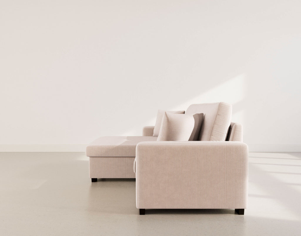 Gisele - Reversible 4-Seater Corner Sofa Bed with Large Chaise Longue and Storage Compartment - Corduroy - Beige
