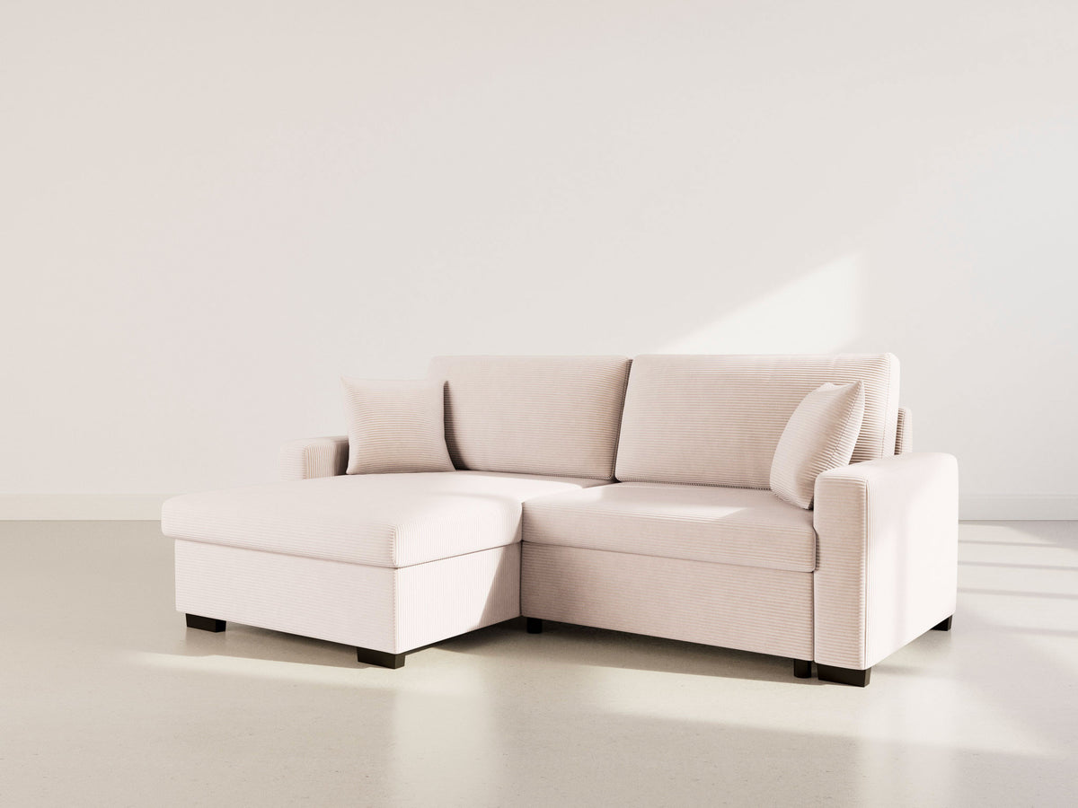 Gisele - Reversible 4-Seater Corner Sofa Bed with Large Chaise Longue and Storage Compartment - Corduroy - Beige