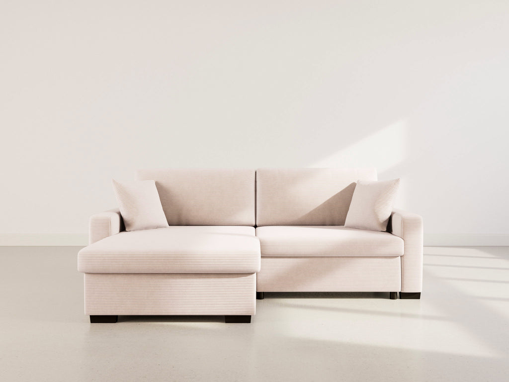 Gisele - Reversible 4-Seater Corner Sofa Bed with Large Chaise Longue and Storage Compartment - Corduroy - Beige
