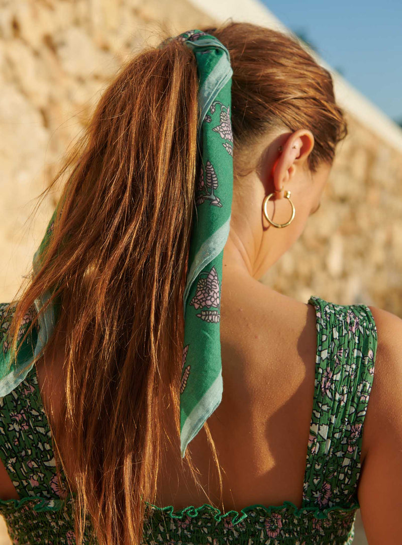 FOULARD FLEURI VERT ANDA PETITE MENDIGOTE