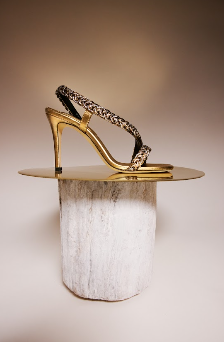 Ronda Gold High-Heel Asymmetric Sandal