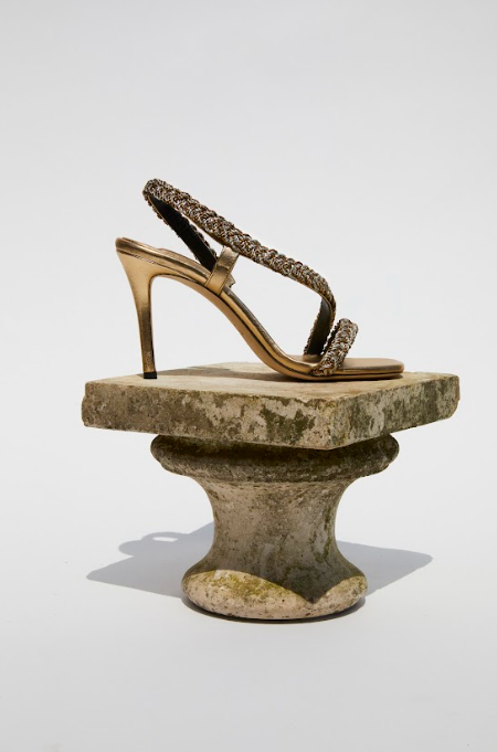 Ronda Gold High-Heel Asymmetric Sandal