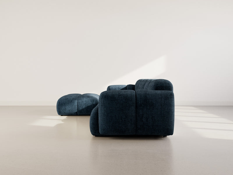 Grace - Sofá esquinero reversible - 4 plazas - Terciopelo texturizado - Azul