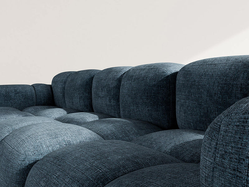 Grace - Sofá esquinero reversible - 4 plazas - Terciopelo texturizado - Azul
