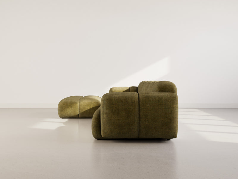 Grace - Canapé D'Angle Réversible - 4 Places - Velours Texturé - Vert Olive