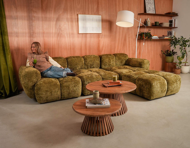 Grace - Canapé D'Angle Réversible - 4 Places - Velours Texturé - Vert Olive