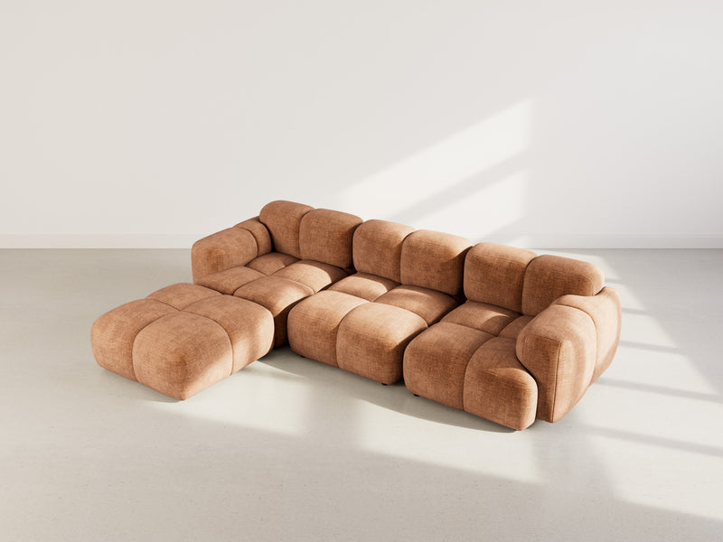 Grace - Sofá esquinero reversible - 4 plazas - Terciopelo texturizado - Óxido