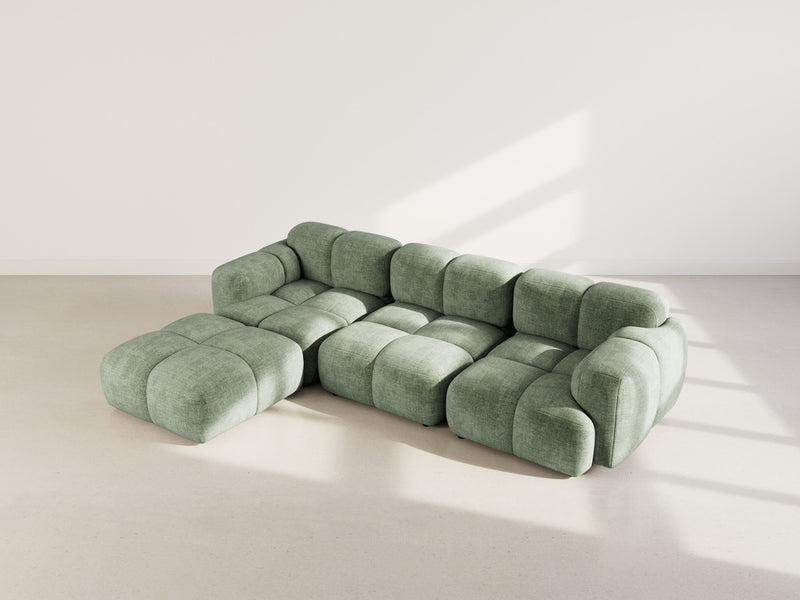 Grace - Canapé D'Angle Réversible - 4 Places - Velours Texturé - Vert Sauge