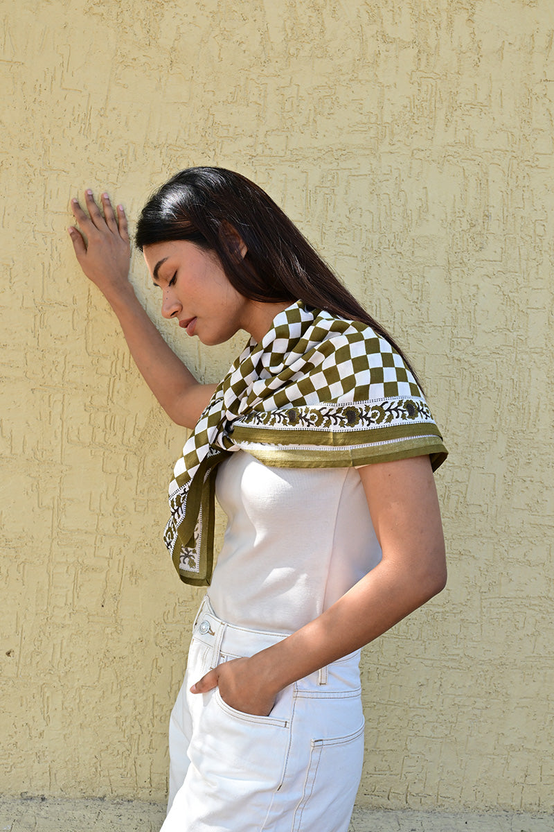 Grand Foulard Checks - Vert