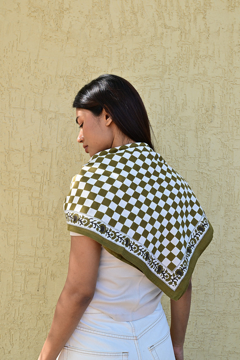 Grand Foulard Checks - Vert