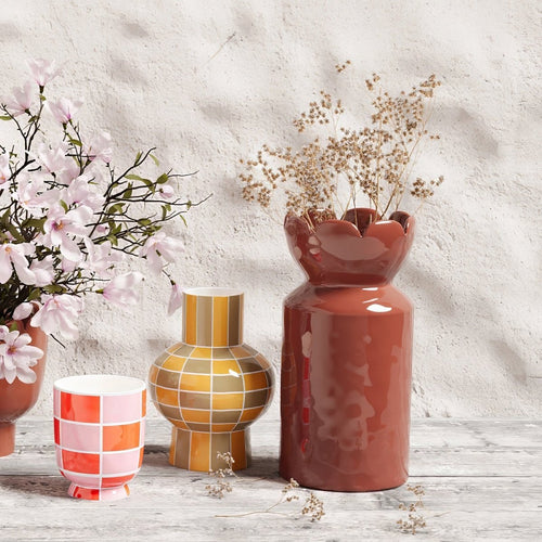 The Rivoli red ceramic tulip-neck cylinder vase makes your dining room modern, chic - Potiron Paris, antique furniture