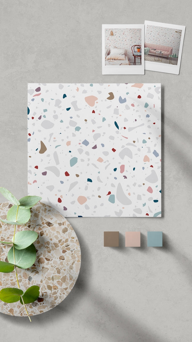 Rollo de Papel Pintado Granite - Blanco Multicolor
