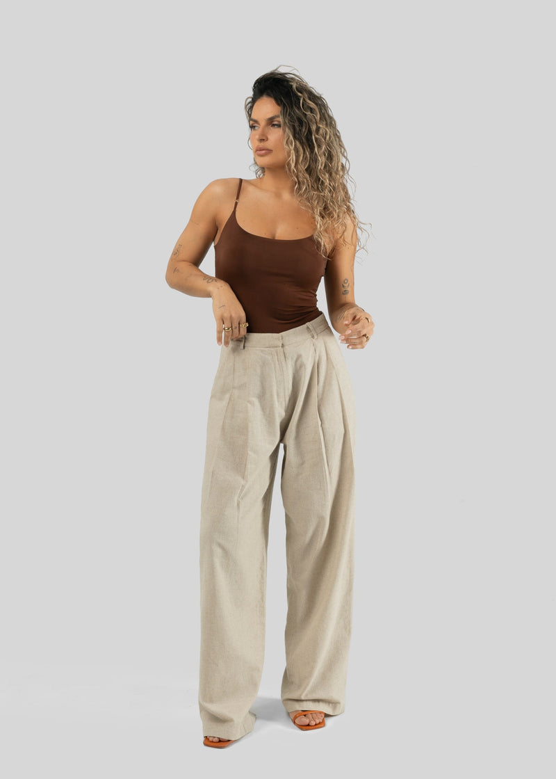Pantalon Chloe Linen Barrel Leg Tailored Trousers - Beige