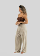 Pantalon Chloe Linen Barrel Leg Tailored Trousers - Beige