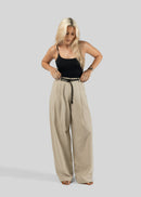 Pantalon Chloe Linen Barrel Leg Tailored Trousers - Beige