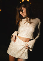 Top Manches Longues Rue Sequin Cropped - Champagne
