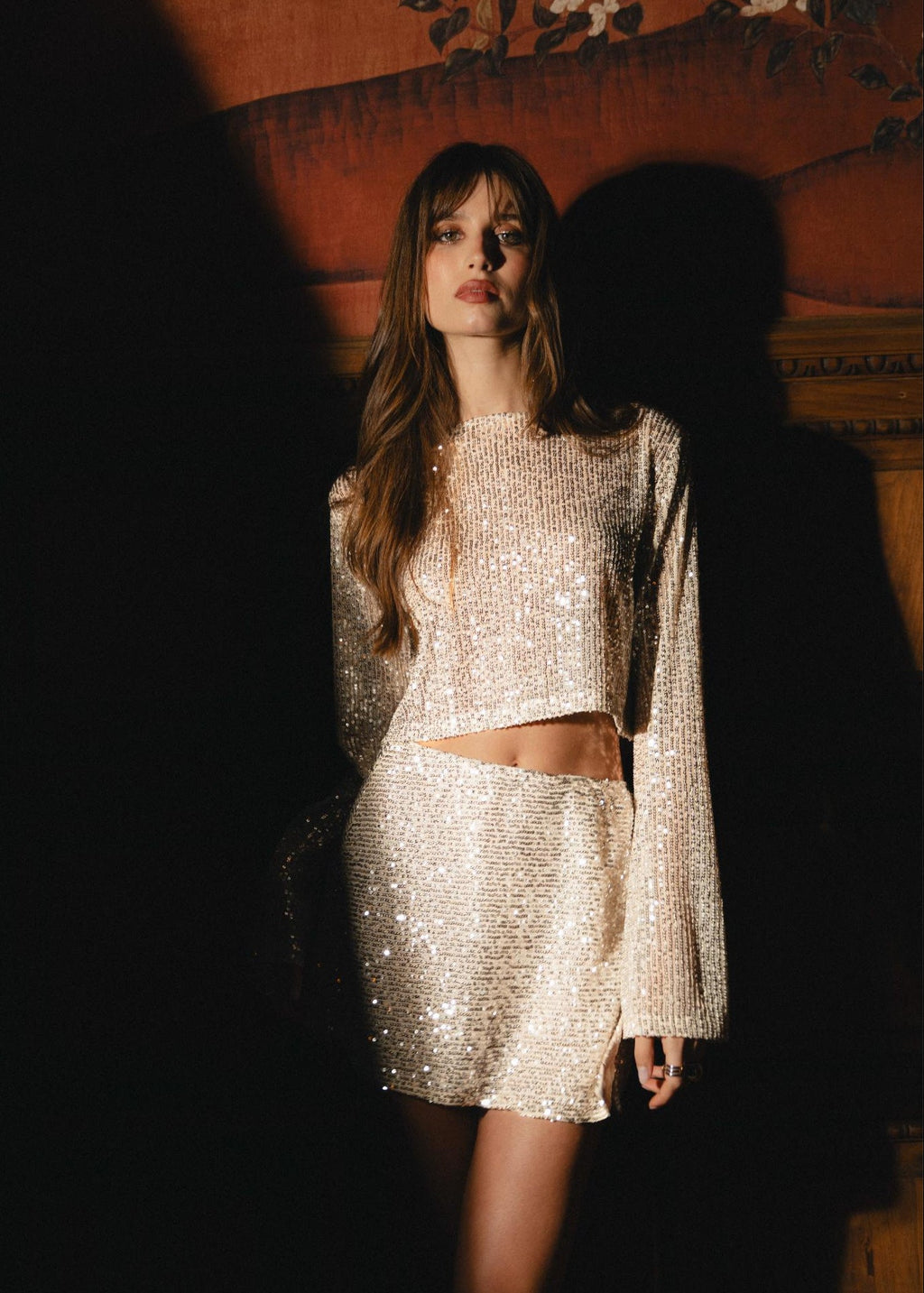 Top Manches Longues Rue Sequin Cropped - Champagne