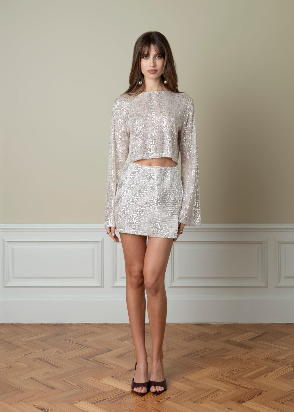 Top Manches Longues Rue Sequin Cropped - Champagne