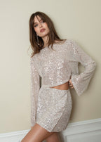Top Manches Longues Rue Sequin Cropped - Champagne
